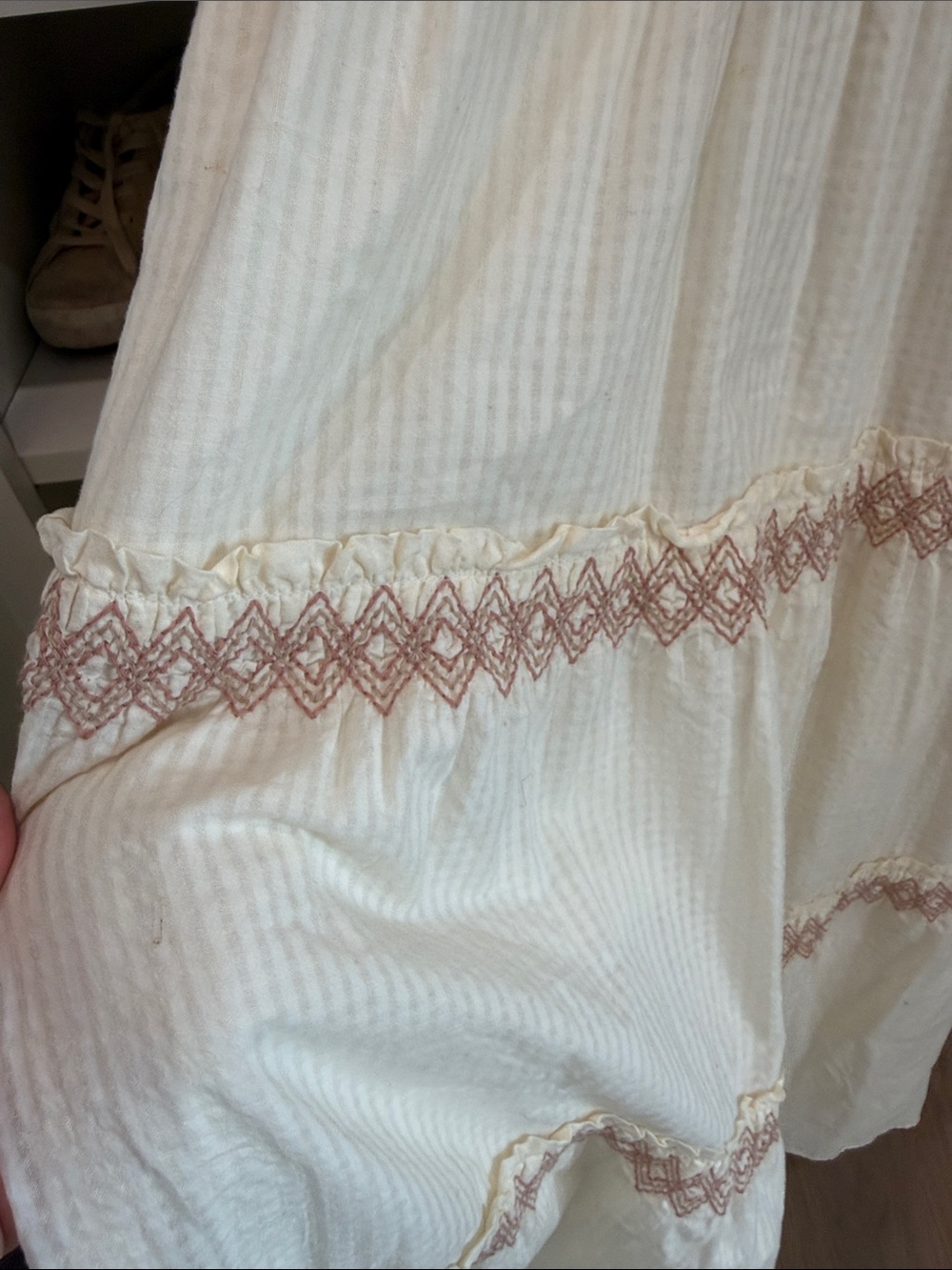 Madewell Cream Tiered Smocked Sundress with Pink Detail - Picture 4 of 5